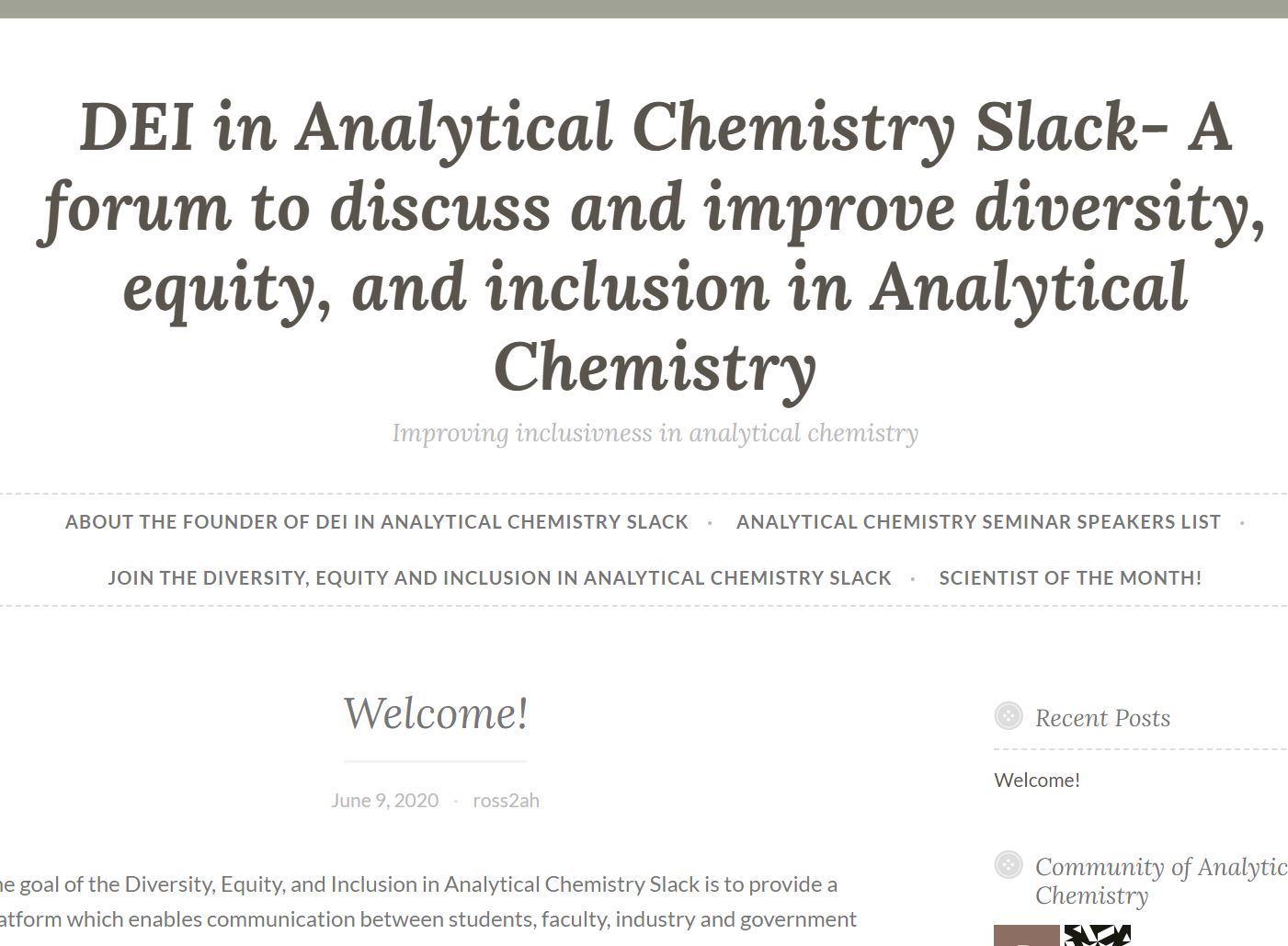 Diversity, Equity and Inclusion in Analytical Chemistry Slack